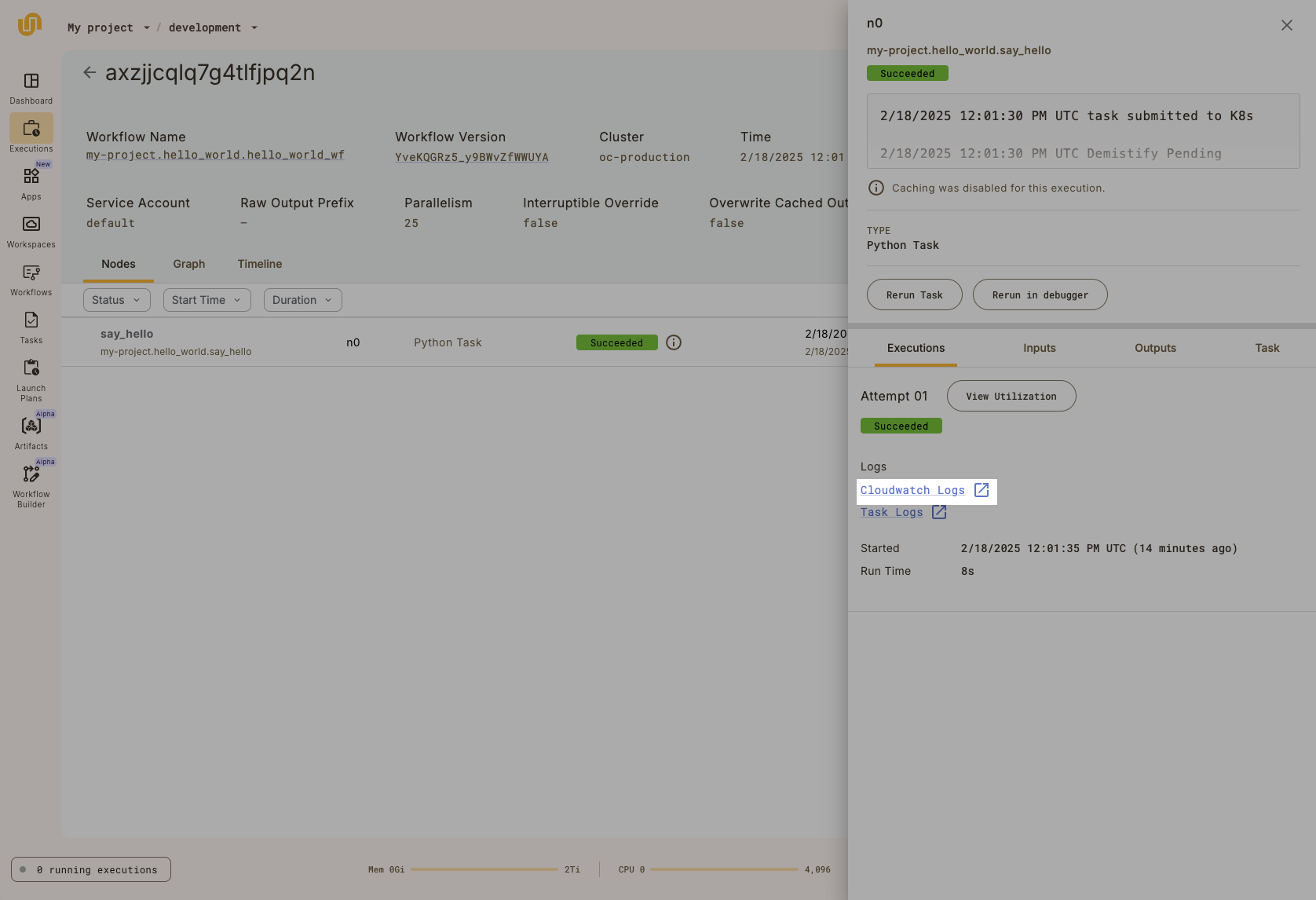 Cloud provider logs link